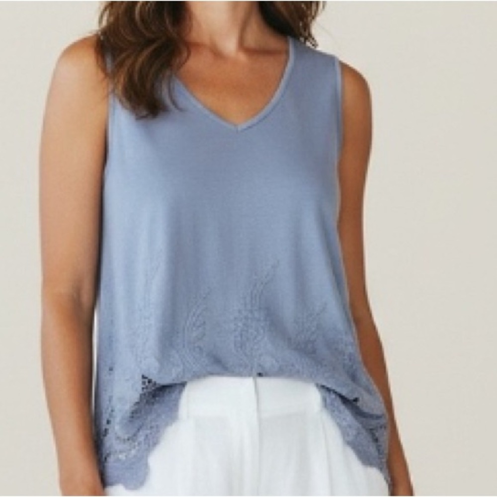 kaktus light blue embroidered lace cotton tunic tank top Resortwear cottagecore